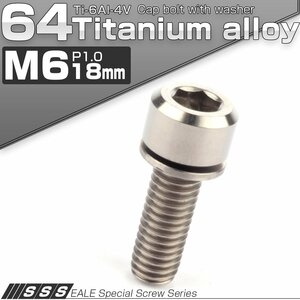 64チタンボルト M6 18mm P1.0 ワッシャー付き キャップボルト 平座金付き 六角穴付ボルト チタン原色 JA325