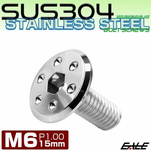 ステンレスボルト M6×15mm P1.0 ホールヘッド フラット 六角穴付 ボタンボルト SUS304 シルバー TR0947