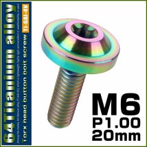 64チタン M6×20mm P1.0 ボタンボルト フランジ径16mm トルクス穴 焼きチタン風ライトカラー レインボー JA660_画像1