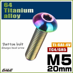 M5×20mm P0.8 64チタン製ボタンボルト 六角穴 ボタンキャップスクリュー チタンボルト 焼きチタン ライトカラー JA898