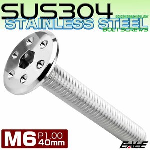 ステンレスボルト M6×40mm P1.0 ホールヘッド フラット 六角穴付 ボタンボルト SUS304 シルバー TR0952