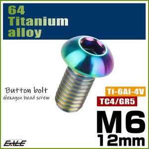 M6×12mm P1.0 64チタン製ボタンボルト 六角穴 ボタンキャップスクリュー チタンボルト 焼きチタン ライトカラー JA907