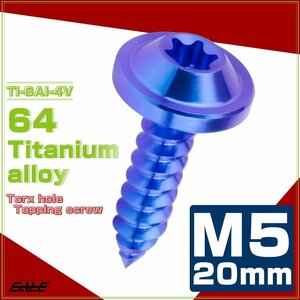 64チタン M5×20mm タッピングネジ トルクス穴 フランジ付き ビス ブルー JA1269