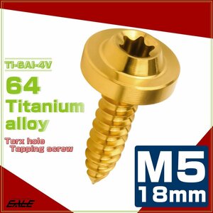 64チタン M5×18mm タッピングネジ トルクス穴 フランジ付き ビス ゴールド JA1263