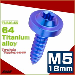 64チタン M5×18mm タッピングネジ トルクス穴 フランジ付き ビス ブルー JA1262