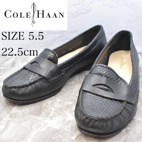 cole haan コールハーン　ローファー　パイソン型押し　22.5 ブラック