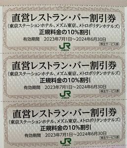 JR東日本株主サービス券 レストラン・バー 3枚セット有効期限:2024年6月末　株主 レストラン