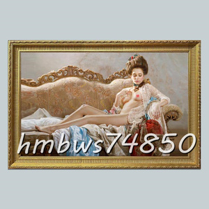 ☆稀少品◆美術品☆ 貴婦人 超セクシー 裸婦 美女 人物画 美人画 絵画 寝室 装飾品 額縁付き 40cm×70cm