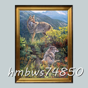 Art hand Auction ☆ Artículo raro ◆ Obra de arte ☆ Pintura de animales Lobo Pintura de lobo Decoración de entrada de dormitorio Enmarcada 40 cm x 60 cm, Cuadro, Pintura al óleo, Cuadros de animales