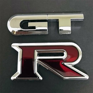 GT-R 3D 金属製エンブレム 　シルバー&レッド　１個