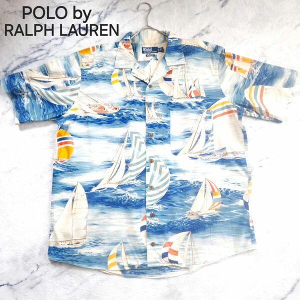 ポロラルフローレン POLO RALPH LAUREN 90s オープンカラー アロハシャツ ヨット柄 総柄 美品