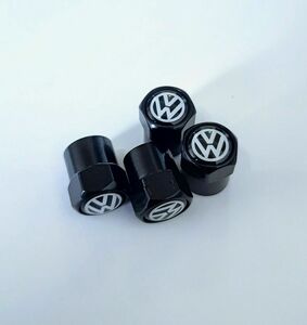 フォルクス　ワーゲン　アルミ　エア　バルブキャップ　ブラック　ホイール　黒色　クローム　タイヤバルブ　Volkswagen