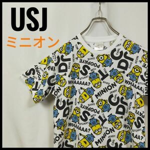 ＵＳＪ　ミニオンズ　半袖Ｔシャツ　総柄　キャラクター柄　アニメ　ド派手　ボブ　ケビン　スチュアート　バックプリント　ロゴT