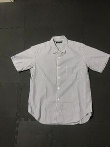  Comme des Garcons Homme short sleeves shirt M size cotton 100% change button attaching for man navy blue stripe 