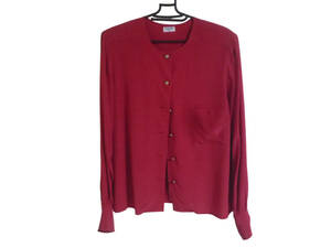 CHANEL Chanel silk 100% here Mark gold button long sleeve shirt blouse red lady's 