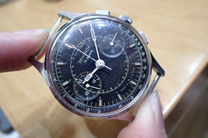  ultra rare so ream made *se navy blue da/SEKONDA -stroke rela2 counter / chronograph * black face hand winding antique men's wristwatch 