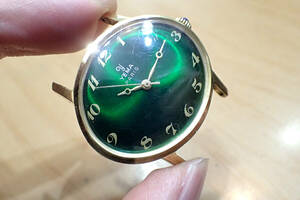  rare iema/YEMA * green face / Breguet needle oval case * antique hand winding men's wristwatch 