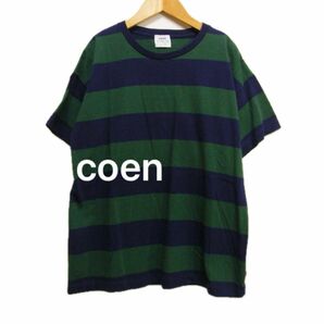 coen Tシャツ（レディース Lサイズ）グリーン×ネイビー