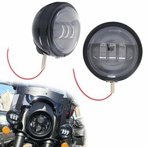 LED フォグランプ LEDフォグ 汎用 ハーレー風 補助ライト 4.5インチ DC 12V/24V 30W【ブラック】 ２個セット