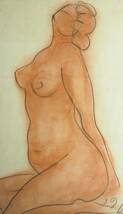 「真作」彫刻家 木内克 紙 鉛筆　パステル 1963年 サイン,年記有 段ボール箱　額装　激希　絵画　デッサン　裸婦　婦人_画像4