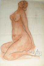 「真作」彫刻家 木内克 紙 鉛筆　パステル 1963年 サイン,年記有 段ボール箱　額装　激希　絵画　デッサン　裸婦　婦人_画像9