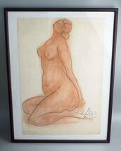 「真作」彫刻家 木内克 紙 鉛筆　パステル 1963年 サイン,年記有 段ボール箱　額装　激希　絵画　デッサン　裸婦　婦人_画像1