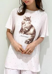 ジェラートピケ CATドット柄ワンポイントTシャツ