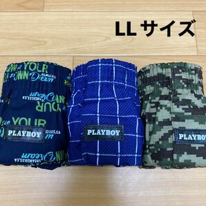 LL プレイボーイ PLAYBOY トランクス3枚 前開き ボタン付き 身生地綿100％ メンズ 紳士 アンダーウェア 肌着 下着