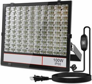 ＜グレードアップ＞超薄型・超高輝度 LED投光器 100W 昼光色 10000LM 広い範囲照射可能 放熱性高い 耐久型 防塵防水