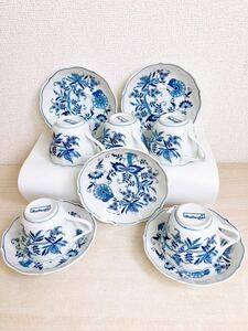 ★デミタスカップ&ソーサー★5客 ブルーダニューブ Blue Danube 花柄 青色 昭和レトロ コーヒーカップ 陶器 洋食器 アンティーク 現状品