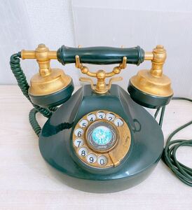 昭和レトロ NIKKOダイヤル式電話機 ND-160 形 1976年製 アンティーク 電話機 日興電機製作所 ゴールド ジャンク グリーン ヴィンテージ
