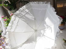 清楚な白いロマンティックフリル傘*UVカット晴雨兼用日傘*雨傘長傘*大きめ超軽量*アイボリーホワイトx内側も白*フォックスアンブレラズ風*_画像8