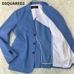 希少XL●DSQUARED2【春夏カラー/水色 ブルー】テーラードジャケット パイピング 本切羽 サマー 背抜 裏地シャドーロゴ ディースクエアード