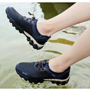 靴 s73 【 紺 26.5cm】 メッシュ 夏 川遊び 結ばない靴紐 スニーカー メンズ アウトドア マリンシューズ 水陸両用 ビーチ 水遊び 海