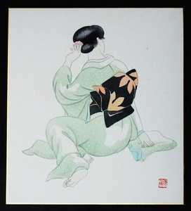 Art hand Auction 1143☆☆未知色纸, 一位美丽女人的背后肖像, 海豹, 未知, ☆, 绘画, 日本画, 人, 菩萨