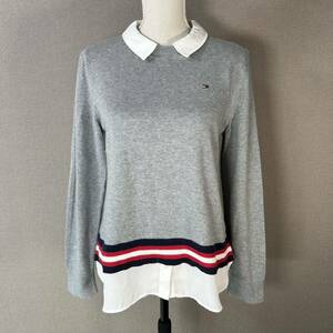 YT1582 TOMMY HILFIGER トミーヒルフィガー レイヤード風 コットンニット Mサイズ 長袖 コットン100％ 重ね着 シャツ