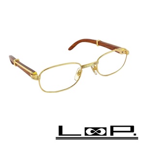 ■新同■　カルティエ ウッド テンプル メガネ 木製 眼鏡 GP ブラウン ゴールド T8100433 箱 【141669】