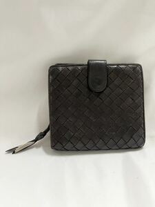 ④BOTTEGAVENETA ボッテガヴェネタ 二つ折り財布ダークブラウンイントレチャートレザー小銭入れ ウォレット【Ｓ】