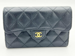 CHANEL シャネル マトラッセ ミディアム クラシックフラップ 3つ折り 財布 グレイドカーフスキン ブラック ゴールド金具 AP0232 美品