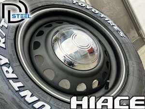 車検対応!! 16インチ 7j+38 215/65R16C 4本セット 新品 タイヤホイールセット ハイエース 鉄チン ホワイトレター TOYO オープンカントリー