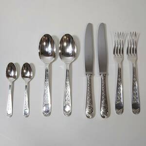  Chris to full [CHRISTOFLE] Villeroy [ records out of production ] original silver plating / silver plating cutlery 8 pcs set spoon / Fork / knife / tea spoon 