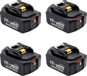 【送料無料】4個セット 18V BL1860b 残量表示 マキタ 互換 バッテリー 6.0Ah LED残量表示 純正充電器対応
