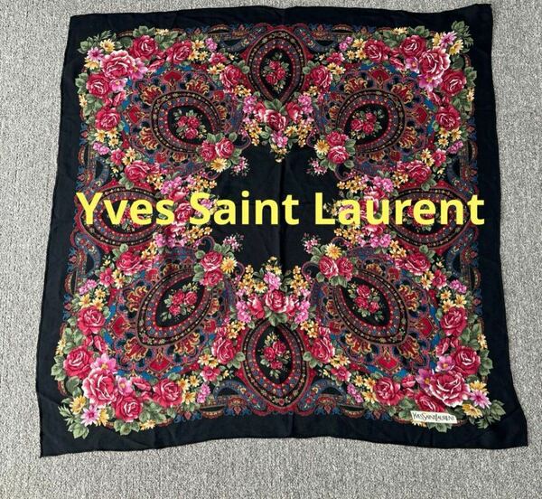 Yves Saint Laurent 華やか　お花柄　シルク　大判　絹　スカーフ