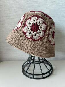  hand-knitted * spring summer. cotton. bucket hat cafe au lait 