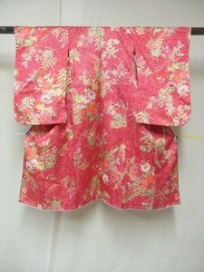 1 иен хорошая вещь .. женщина . ребенок кимоно "Семь, пять, три" японский костюм японская одежда красный ветка лист цветочный принт высококлассный . длина 94cm.44cm[ сон работа ]***