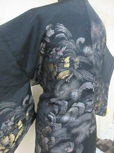 1 jpy superior article silk feather woven Japanese clothes coat Japanese clothes .. black . none antique .. floral print high class . length 72cm.63cm[ dream job ]***