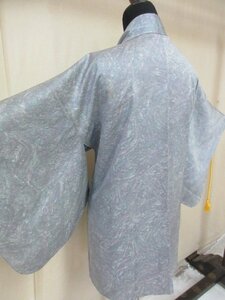 1円 良品 正絹 羽織 和装コート 和服 縮緬 鮫 マーブル 墨流し おしゃれ 高級 袷 身丈71cm 裄62cm【夢職】★★★