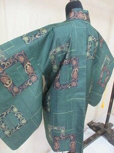 1円 良品 正絹 羽織 和装コート 和服 染大島紬 オリエンタル更紗 色紙 花唐草 高級 袷 身丈79cm 裄66cm【夢職】★★★