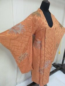 1円 良品 正絹 道中着 和装ロングコート 和服 縮緬 アンティーク 大正ロマン 紅葉 菊 おしゃれ 高級 袷 身丈101cm 裄64cm【夢職】★★★