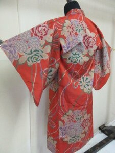 1 иен хорошая вещь натуральный шелк женщина . ребенок кимоно эпонж .. "Семь, пять, три" японский костюм японская одежда античный retro лекарство шар цветочный принт . длина 93cm. ширина 44cm[ сон работа ]***